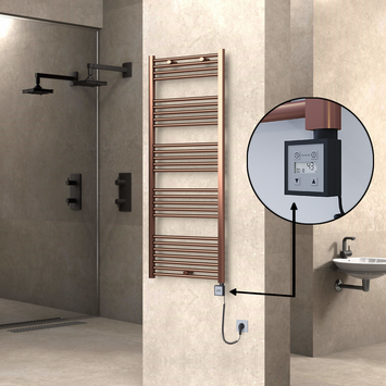Radiva - Haiti Electric Towel Warmer 600x1500 Flat Antique Copper Gloss (KTX3 Thermostat) 600 Watt Spiral Cable