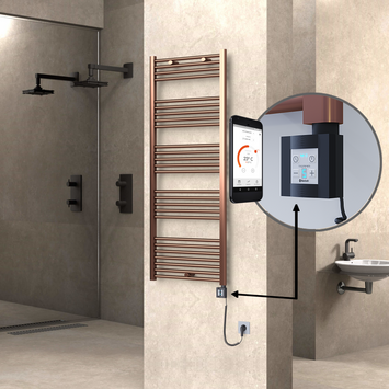  - Haiti Electric Towel Warmer 600x1500 Flat Antique Copper Gloss (KTX4 Thermostat) 600 Watt Spiral Cable