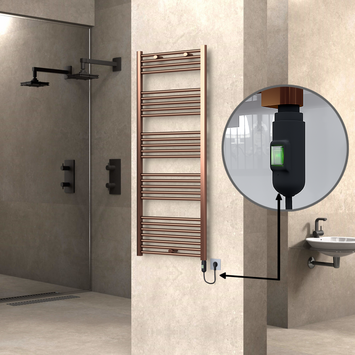  - Haiti Electric Towel Warmer 600x1500 Flat Antique Copper Gloss (On/Off Button) 600 Watt