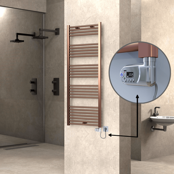  - Haiti Electric Towel Warmer 600x1500 Flat Antique Copper Gloss (Thesis Thermostat) 600 Watt