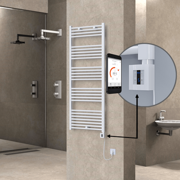  - Haiti Electric Towel Warmer 600x1500 Flat White Gloss (KTX4 Thermostat) 1000 Watt Spiral Cable