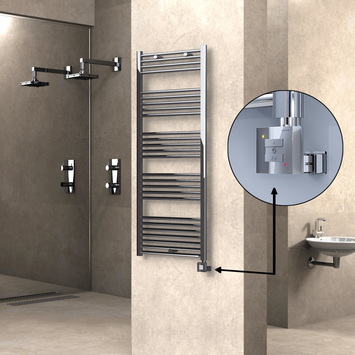 - Haiti Electric Towel Warmer 600x1500 Flat Chrome (KTX1 Thermostat) 600 Watt