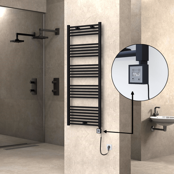 Radiva - Haiti Sèche Serviettes Electrique 600x1500 Noir mat Ktx3 1000 Watt Câble en spirale