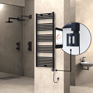 Radiva - HAITI Elektrikli Havlupan 600x1500 Düz Siyah (KTX4 Termostat) 1000W Spiral Kablolu