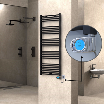 Radiva - Haiti Sèche Serviettes Electrique 600x1500 Noir mat (Thermostat Musa) 900 Watt