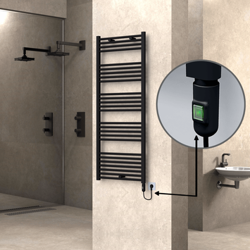 Radiva - Haiti Electric Towel Warmer 600x1500 Flat Black Matt (On/Off Button) 900 Watt