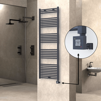 Radiva - Haiti Electric Towel Warmer 600x1800 Flat Anthracite Textured (KTX1 Thermostat) 1000 Watt