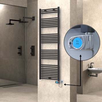 Radiva - Haiti Electric Towel Warmer 600x1800 Flat Anthracite Textured (Musa Thermostat) 900 Watt