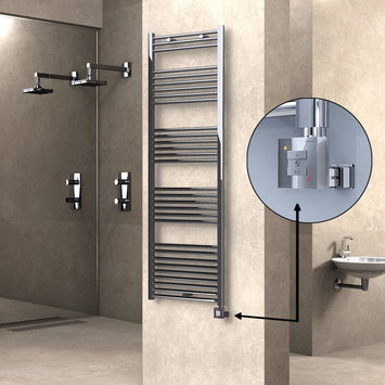  - Haiti Electric Towel Warmer 600x1800 Flat Chrome (KTX1 Thermostat) 600 Watt