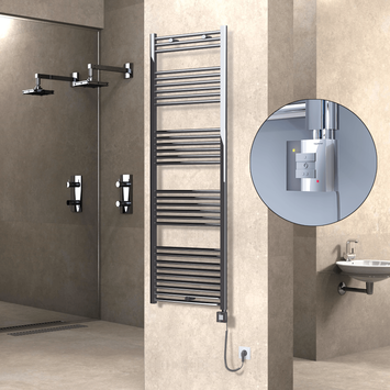  - Haiti Electric Towel Warmer 600x1800 Flat Chrome (KTX1 Thermostat) 600 Watt Spiral Cable