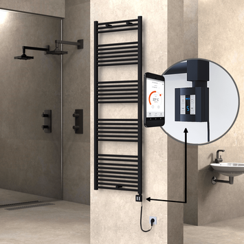 Radiva - Haiti Sèche Serviettes Electrique 600x1800 Noir mat Ktx4 1000 Watt Câble en spirale