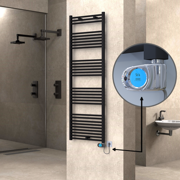 Radiva - Haiti Sèche Serviettes Electrique 600x1800 Noir mat (Thermostat Musa) 600 Watt