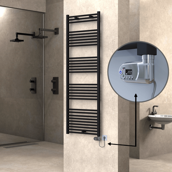 Radiva - Haiti Sèche Serviettes Electrique 600x1800 Noir mat (Thermostat Thesis) 900 Watt