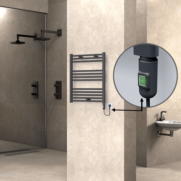 Radiva - Haiti Electric Towel Warmer 600x700 Flat Anthracite Textured (On/Off Button) 300 Watt