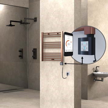  - Haiti Electric Towel Warmer 600x700 Flat Antique Copper Gloss (KTX4 Thermostat) 200 Watt Spiral Cable