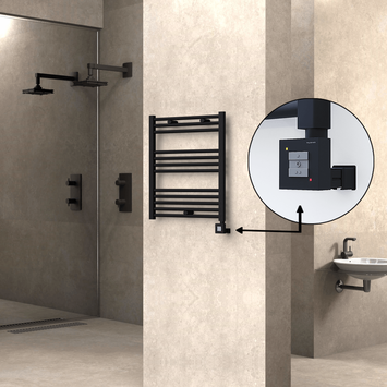 Radiva - Haiti Electric Towel Warmer 600x700 Flat Black Matt (KTX1 Thermostat) 300 Watt