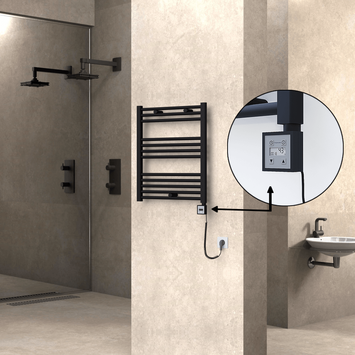 Radiva - Haiti Sèche Serviettes Electrique 600x700 Noir mat Ktx3 300 Watt Câble en spirale