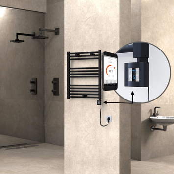 Radiva - Haiti Sèche Serviettes Electrique 600x700 Noir mat Ktx4 300 Watt Câble en spirale