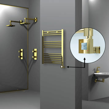 Radiva - Haiti Electric Towel Warmer 600x800 Flat Gold (KTX1 Thermostat) 300 Watt