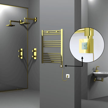 Radiva - Haiti Electric Towel Warmer 600x800 Flat Gold (KTX1 Thermostat) 300 Watt Spiral Cable