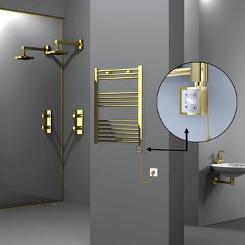 Radiva - HAITI Elektrikli Havlupan 600x800 Düz Altın (KTX3 Termostat) 300W Spiral Kablolu