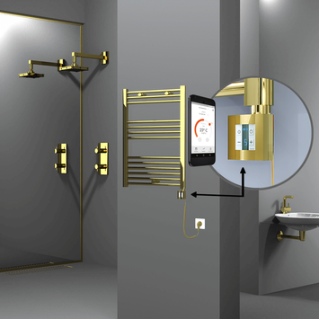 Radiva - Haiti Electric Towel Warmer 600x800 Flat Gold (KTX4 Thermostat) 300 Watt Spiral Cable