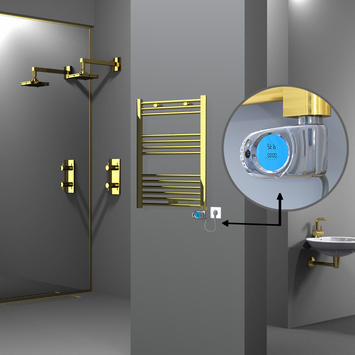 Radiva - Haiti Electric Towel Warmer 600x800 Flat Gold (Musa Thermostat) 300 Watt