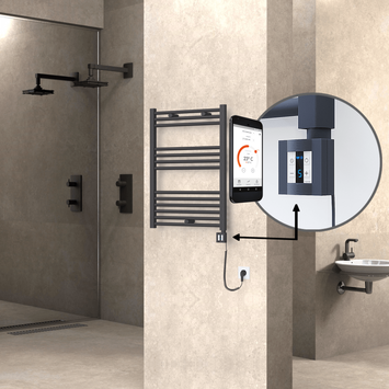 Radiva - Haiti Electric Towel Warmer 600x800 Flat Anthracite Textured (KTX4 Thermostat) 300 Watt Spiral Cable