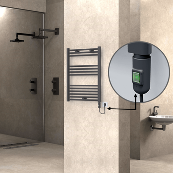 Radiva - Haiti Electric Towel Warmer 600x800 Flat Anthracite Textured (On/Off Button) 300 Watt