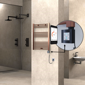 Radiva - Haiti Electric Towel Warmer 600x800 Flat Antique Copper Gloss (KTX4 Thermostat) 300 Watt Spiral Cable