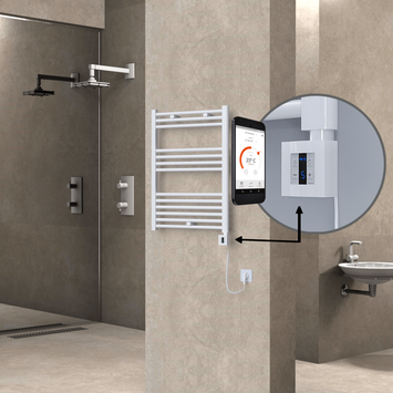Radiva - Haiti Electric Towel Warmer 600x800 Flat White Gloss (KTX4 Thermostat) 300 Watt Spiral Cable
