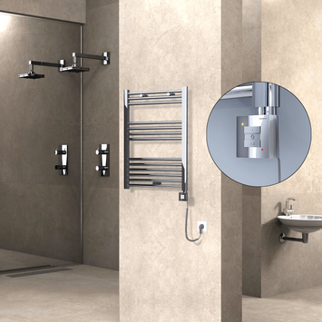Radiva - Haiti Electric Towel Warmer 600x800 Flat Chrome (KTX1 Thermostat) 300 Watt Spiral Cable