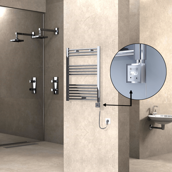 Radiva - HAITI Elektrikli Havlupan 600x800 Düz Krom (KTX3 Termostat) 300W Spiral Kablolu