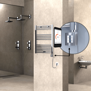 Radiva - Haiti Electric Towel Warmer 600x800 Flat Chrome (KTX4 Thermostat) 300 Watt Spiral Cable