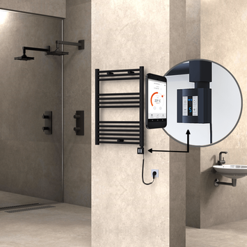 Radiva - HAITI Elektrikli Havlupan 600x800 Düz Siyah (KTX4 Termostat) 300W Spiral Kablolu