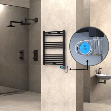 Radiva - HAITI Elektrikli Havlupan 600x800 Düz Siyah (Musa Termostat) 300W