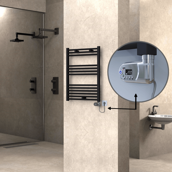 Radiva - Haiti Electric Towel Warmer 600x800 Flat Black Matt (Thesis Thermostat) 300 Watt