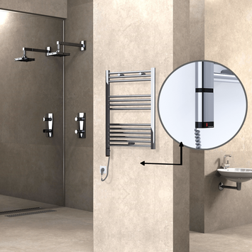 Radiva - Haiti Sèche Serviettes Electrique 300 Watt 600x800 Plat Chrome (OneD On/Off ) Gauche