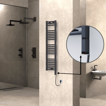 Radiva - Haiti Sèche Serviettes Electrique 300 Watt 300x1200 Plat Anthracite (OneD On/Off ) Droit