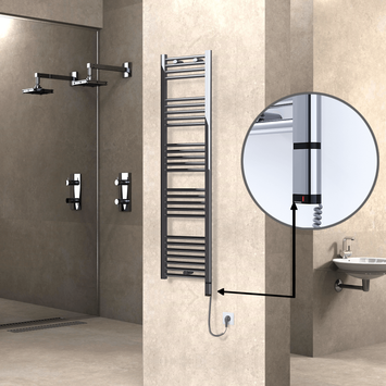 Radiva - Haiti Sèche Serviettes Electrique 300 Watt 400x1500 Plat Chrome (OneD On/Off ) Droit