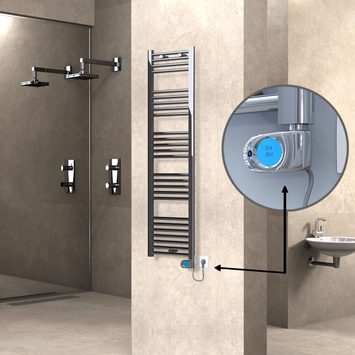 Radiva - Haiti Sèche Serviettes Electrique 300 Watt 400x1500 Plat Chrome (Thermostat Musa)