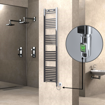 Radiva - Haiti Sèche Serviettes Electrique 300 Watt 400x1800 Plat Chrome (On/Off)