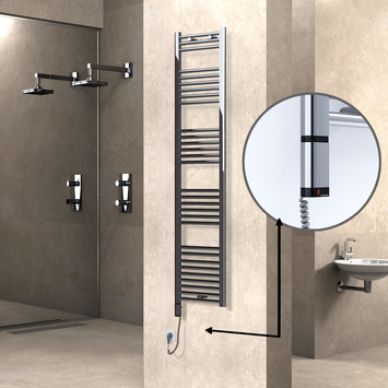 Radiva - Haiti Sèche Serviettes Electrique 300 Watt 400x1800 Plat Chrome (OneD On/Off ) Gauche