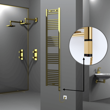 Radiva - Haiti Sèche Serviettes Electrique 300 Watt 400x1800 Plat Or (OneD On/Off ) Droit