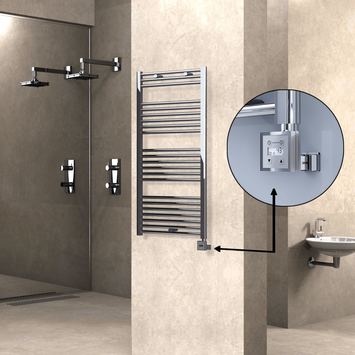 Radiva - Haiti Sèche Serviettes Electrique 300 Watt 600x1200 Plat Chrome Ktx3