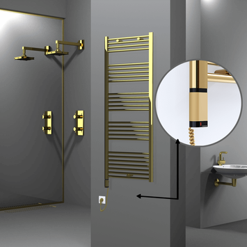 Radiva - Haiti Sèche Serviettes Electrique 600 Watt 600x1500 Plat Or (OneD On/Off ) Gauche