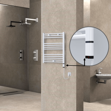 Radiva - Haiti Sèche Serviettes Electrique 300 Watt 600x700 Plat Blanc (OneD On/Off ) Droit