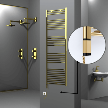 Radiva - Haiti Sèche Serviettes Electrique 600 Watt 600x1800 Plat Or (OneD On/Off ) Gauche