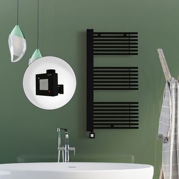 Radiva - Male Sèche Serviettes Electrique 600x1190 Noir mat Ktx1 1000 Watt Câble en spirale