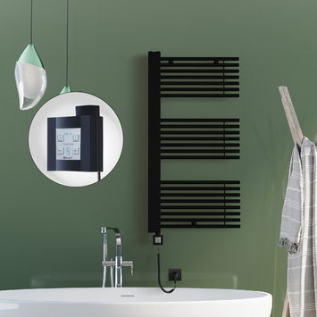 Radiva - Male Sèche Serviettes Electrique 600x1190 Noir mat Ktx4 1000 Watt Câble en spirale